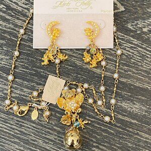 Kirk's Folly Vintage Angel Teddy Bear Chime Charm Pendant Necklace & EarringsNWT